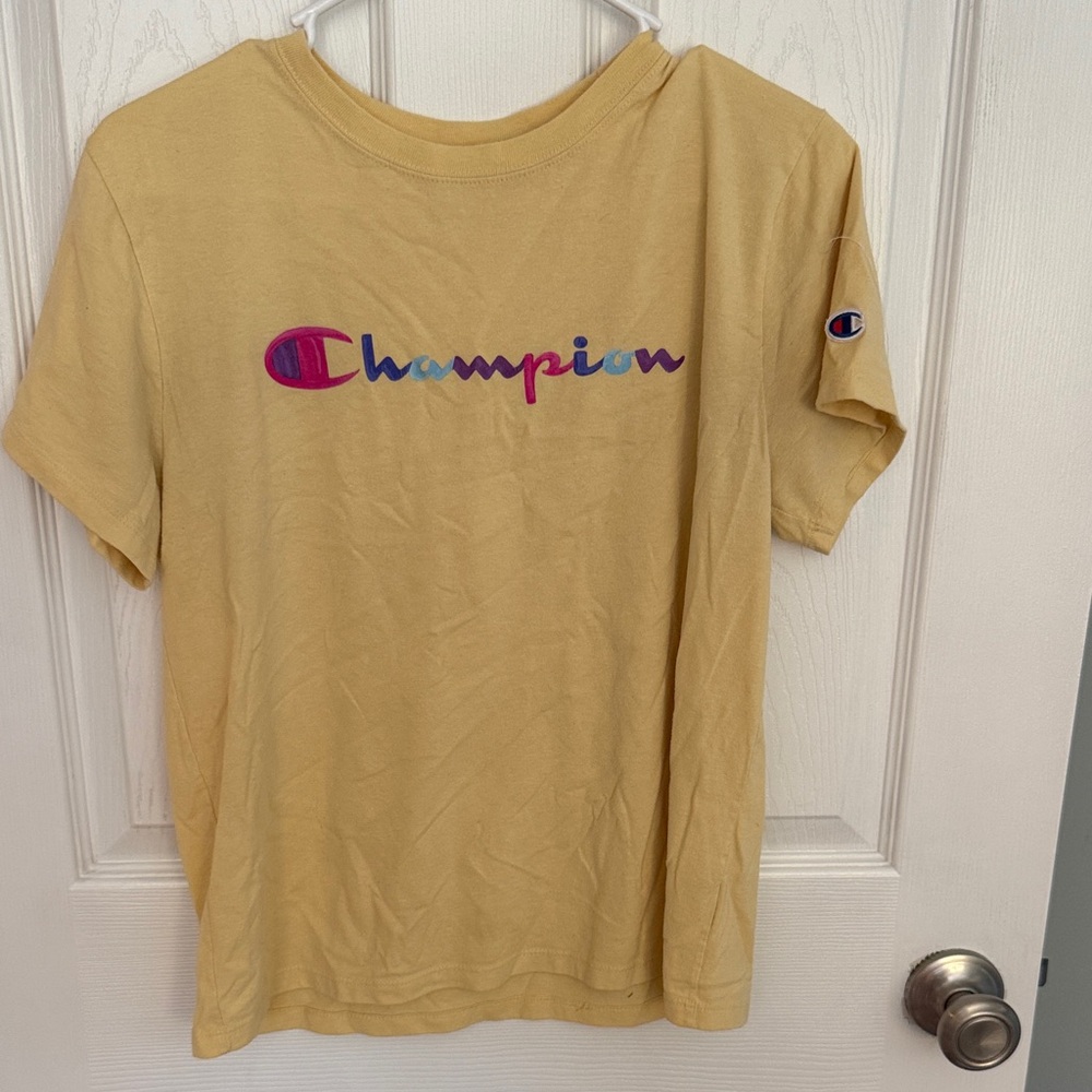 Champion Mustard Tee with Multicolor Logo